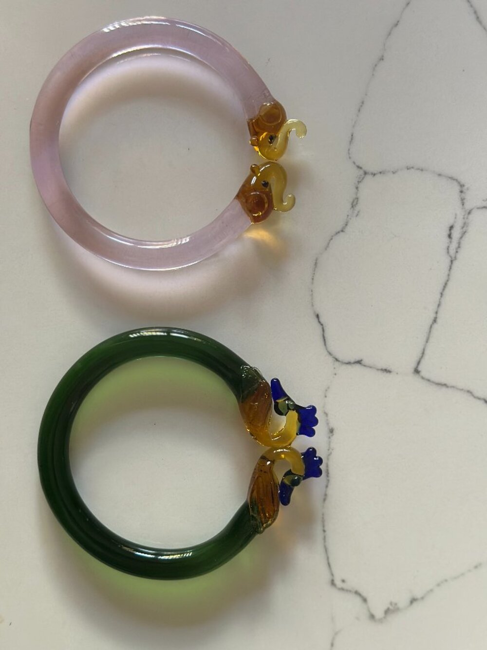 NWT Peacock and Elephant set Glass Bangle Stackable
